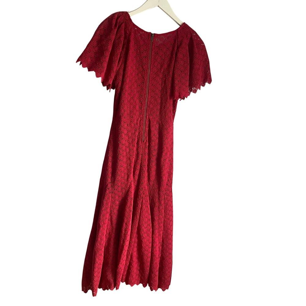 The Great. The Harmony Cotton-Guipure Lace Midi Dress Red Cottagecore sz 0 - Picture 2 of 8
